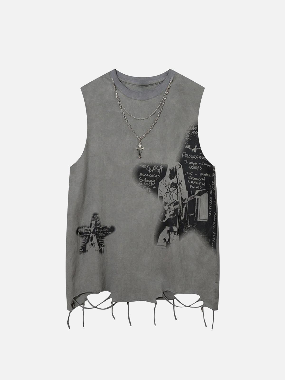 Concert Outfit Vintage Necklace Star Print Hip-Hop Tank Top