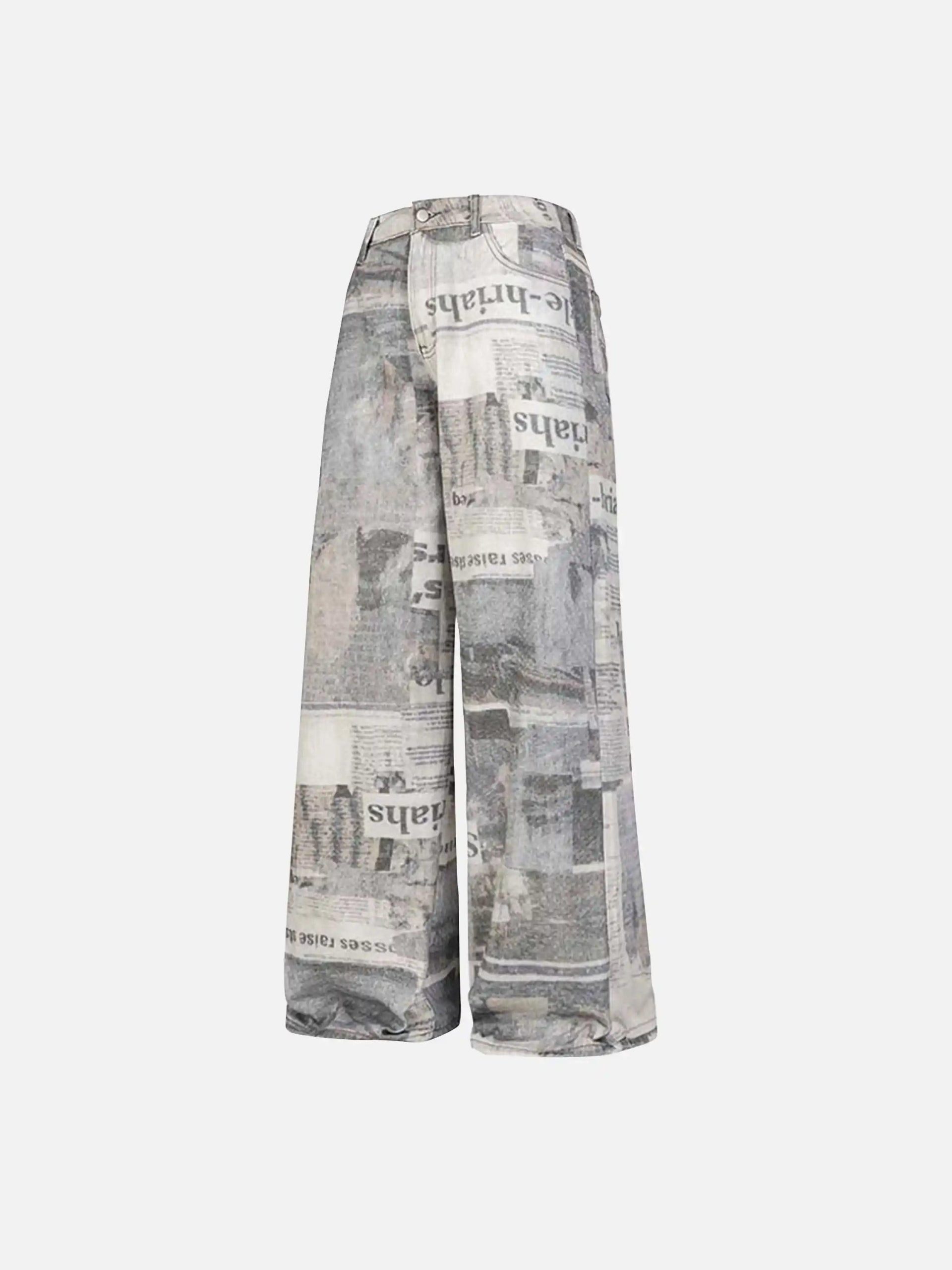 Concert Outfit Vintage Newspaper Digital Print Pants
