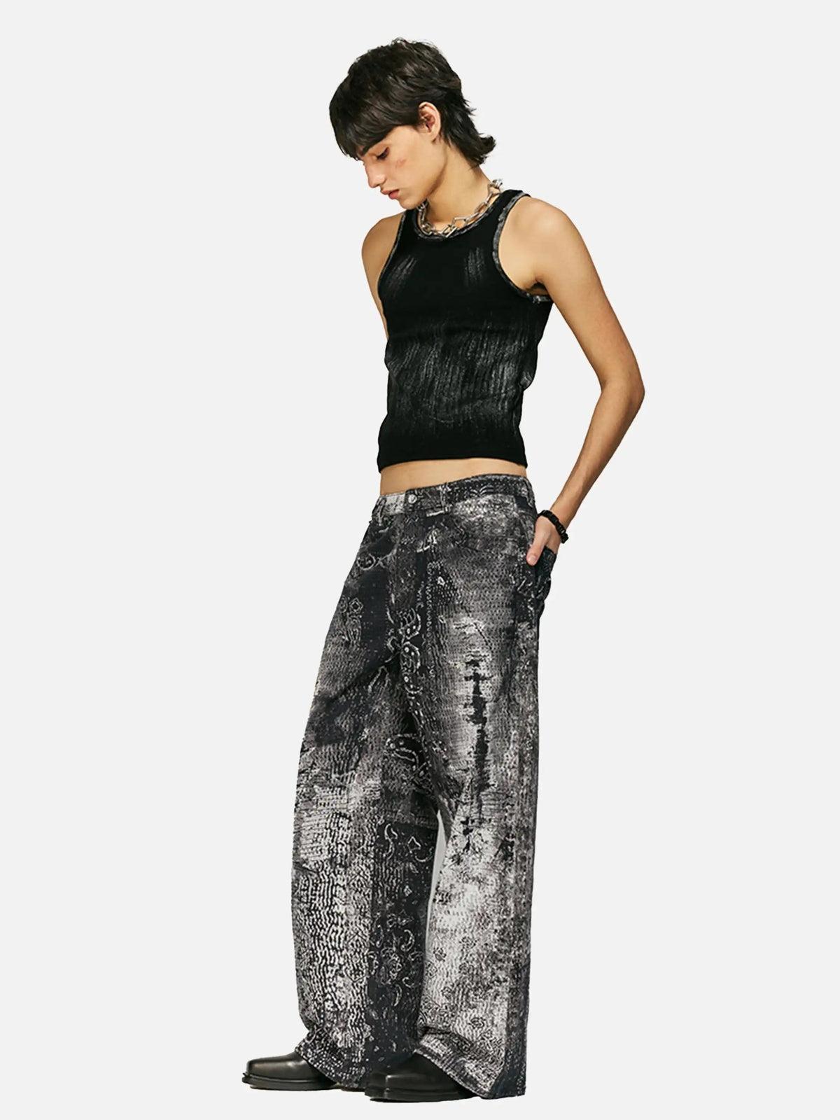 Concert Outfit Vintage Paisley Digital Print Straight Jeans