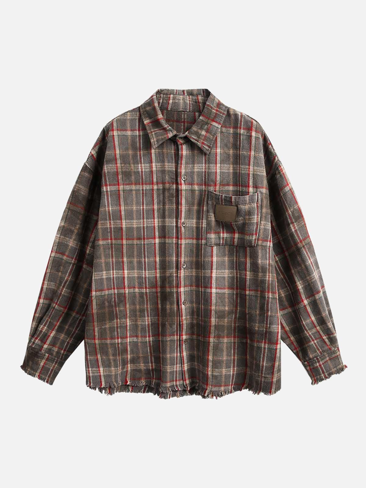 Concert Outfit Vintage Plaid Tie-Dye Long Sleeve Shirt