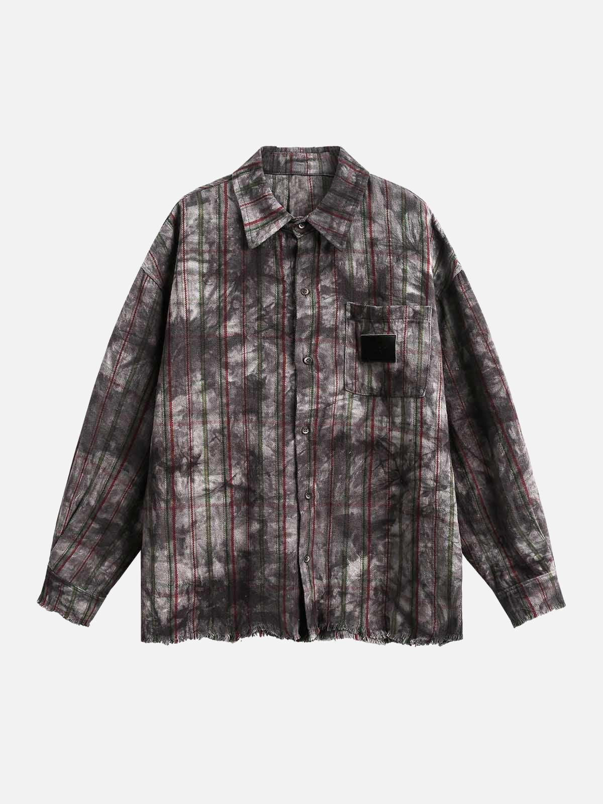 Concert Outfit Vintage Plaid Tie-Dye Long Sleeve Shirt