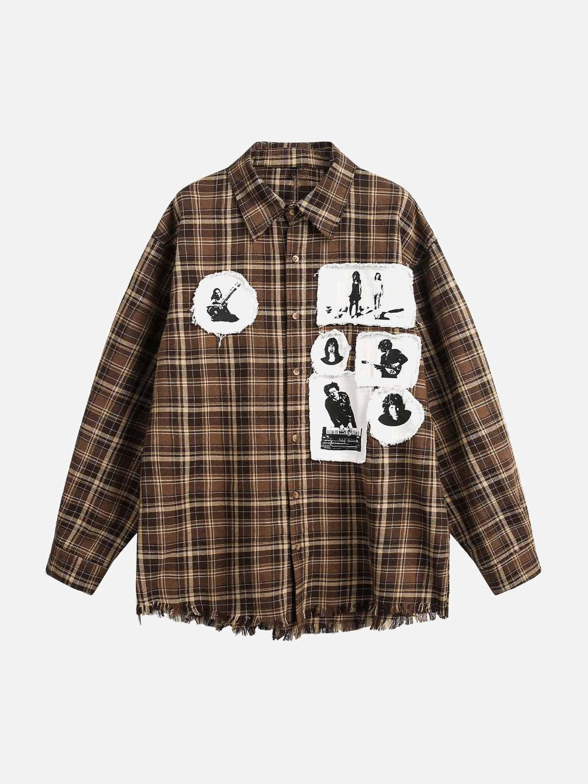 Concert Outfit Vintage Portrait Applique Long Sleeve Shirt