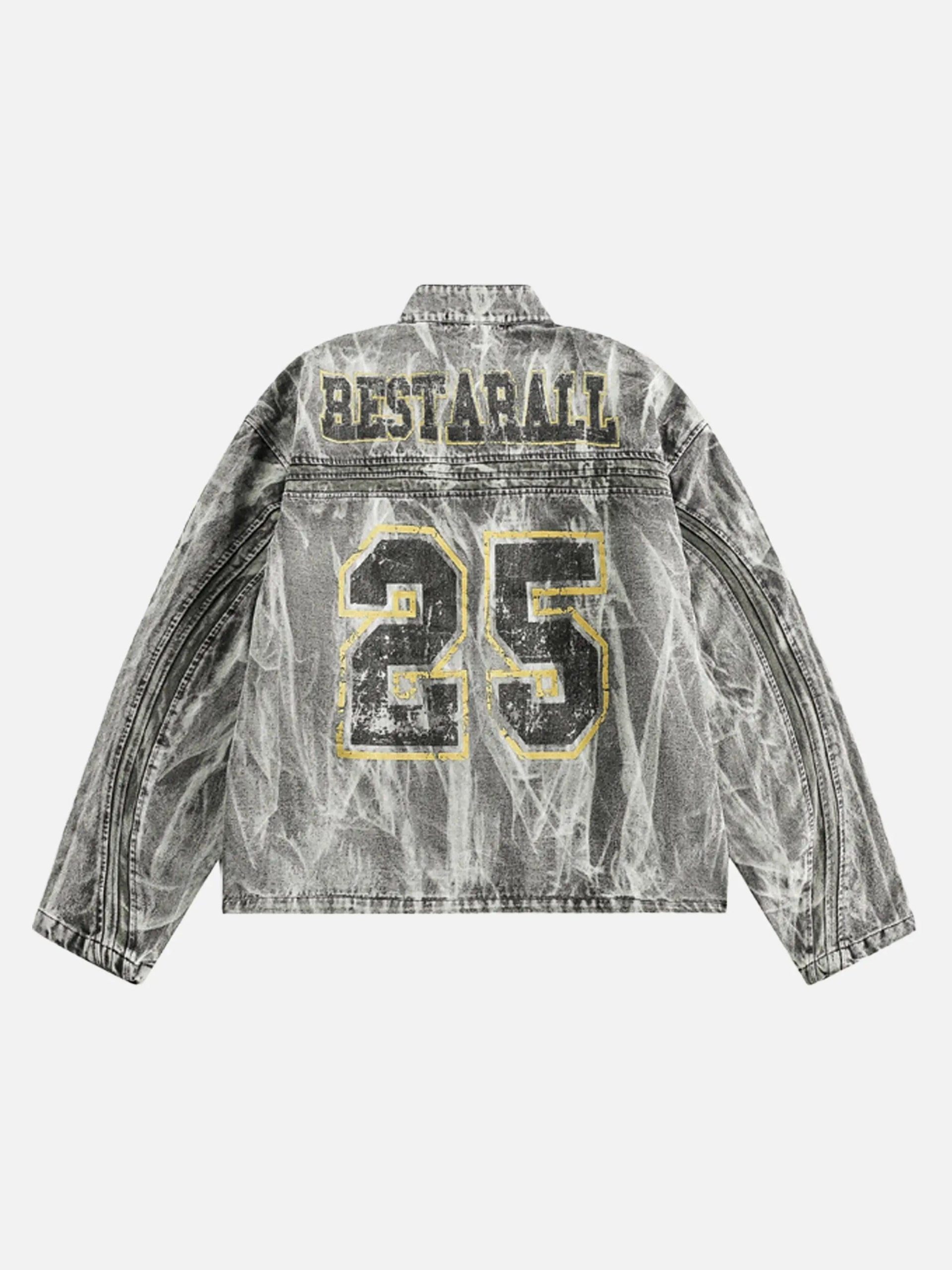 Concert Outfit Vintage Racing Distressed Print Zip-Up Collar Jacket