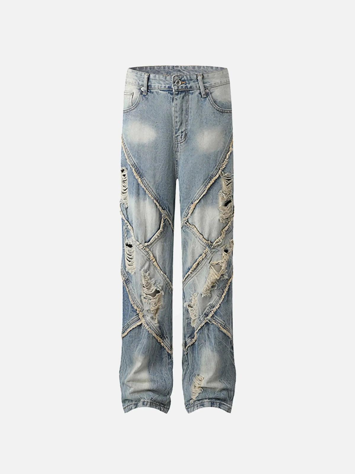 Concert Outfit Vintage Raw-Edge Ripple Straight-Leg Jeans