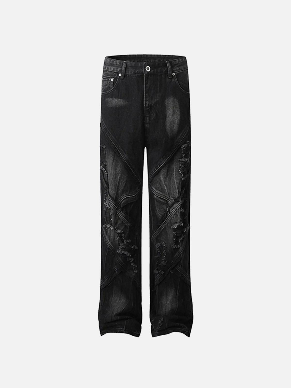 Concert Outfit Vintage Raw-Edge Ripple Straight-Leg Jeans