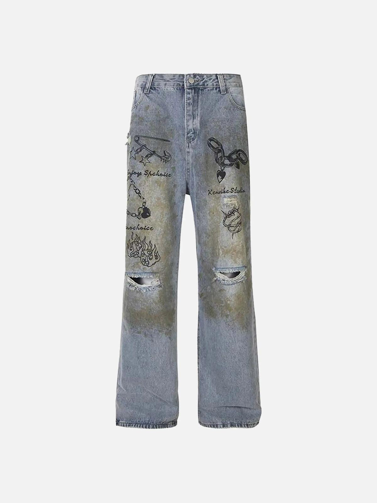 Concert Outfit Vintage Ripped Graffiti Jeans
