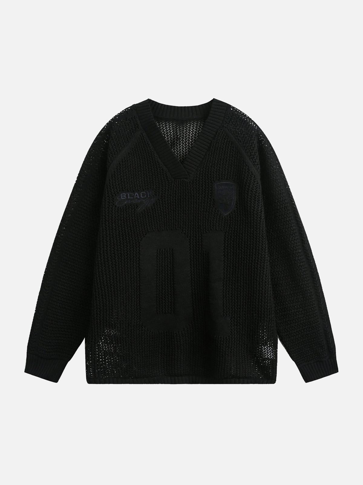 Concert Outfit Vintage Ripped Long Sleeve Knitted Jersey V-Neck Sweater