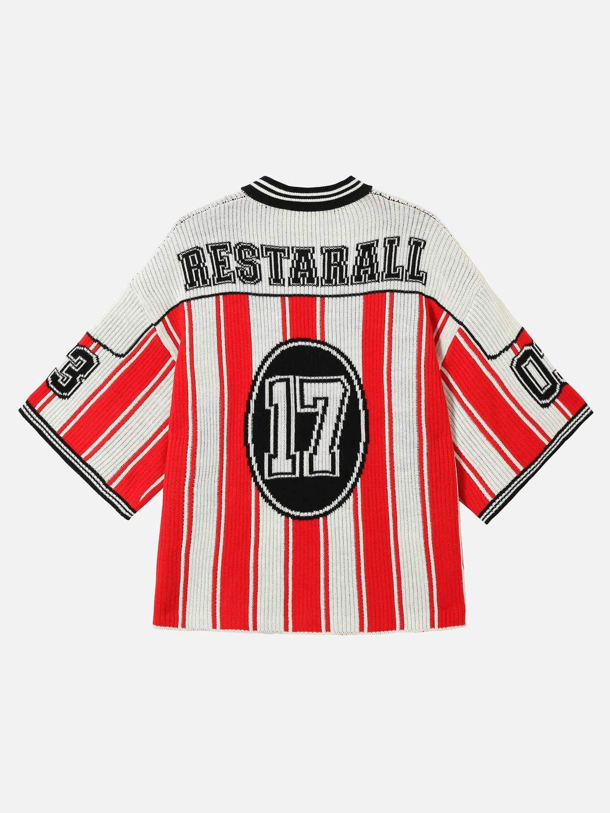 Concert Outfit Vintage Striped Baseball Short-Sleeved Knit Sweater
