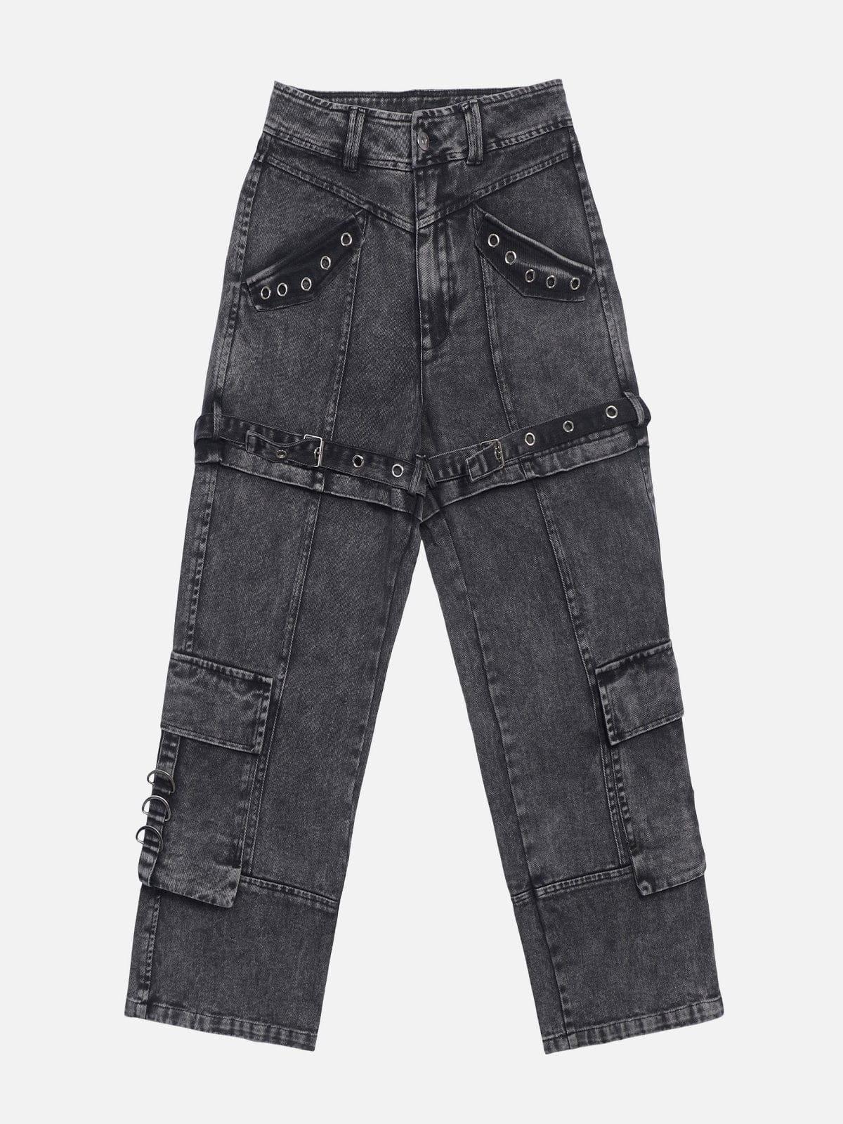 Concert Outfit Vintage Washed Denim Cargo Jeans