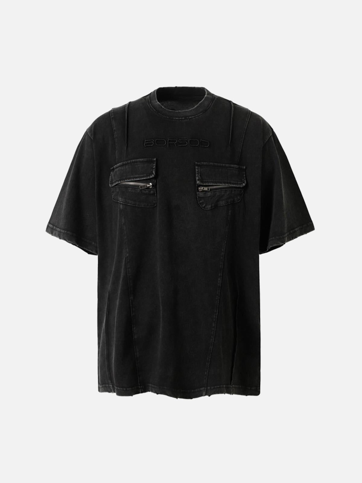 Concert Outfit Vintage Washed Multi-Pocket T-Shirt