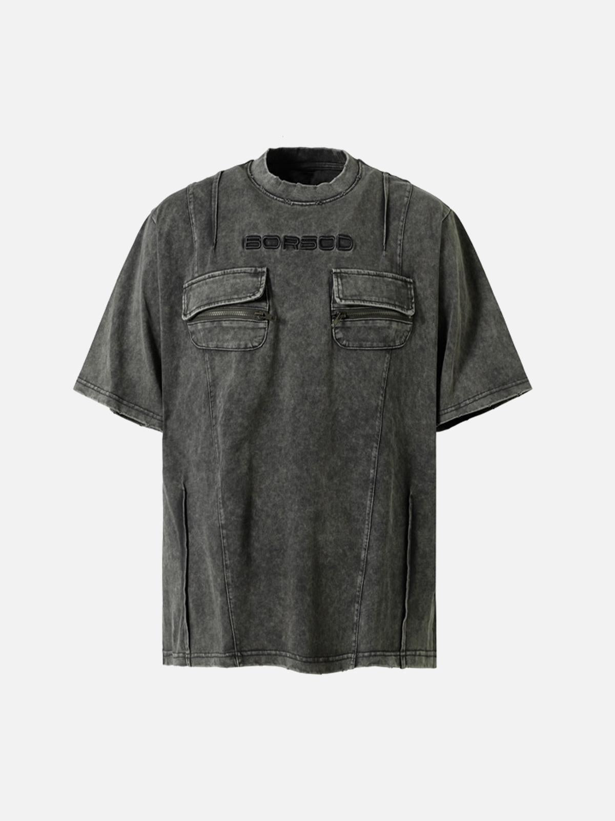 Concert Outfit Vintage Washed Multi-Pocket T-Shirt