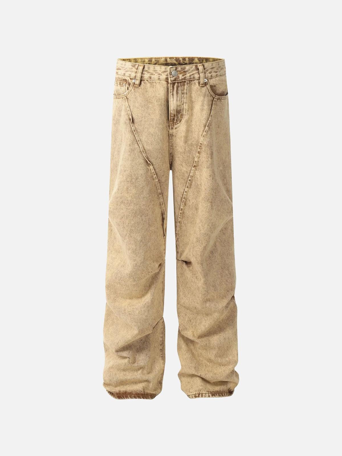 Concert Outfit Vintage Washed Pleated Straight Jeans