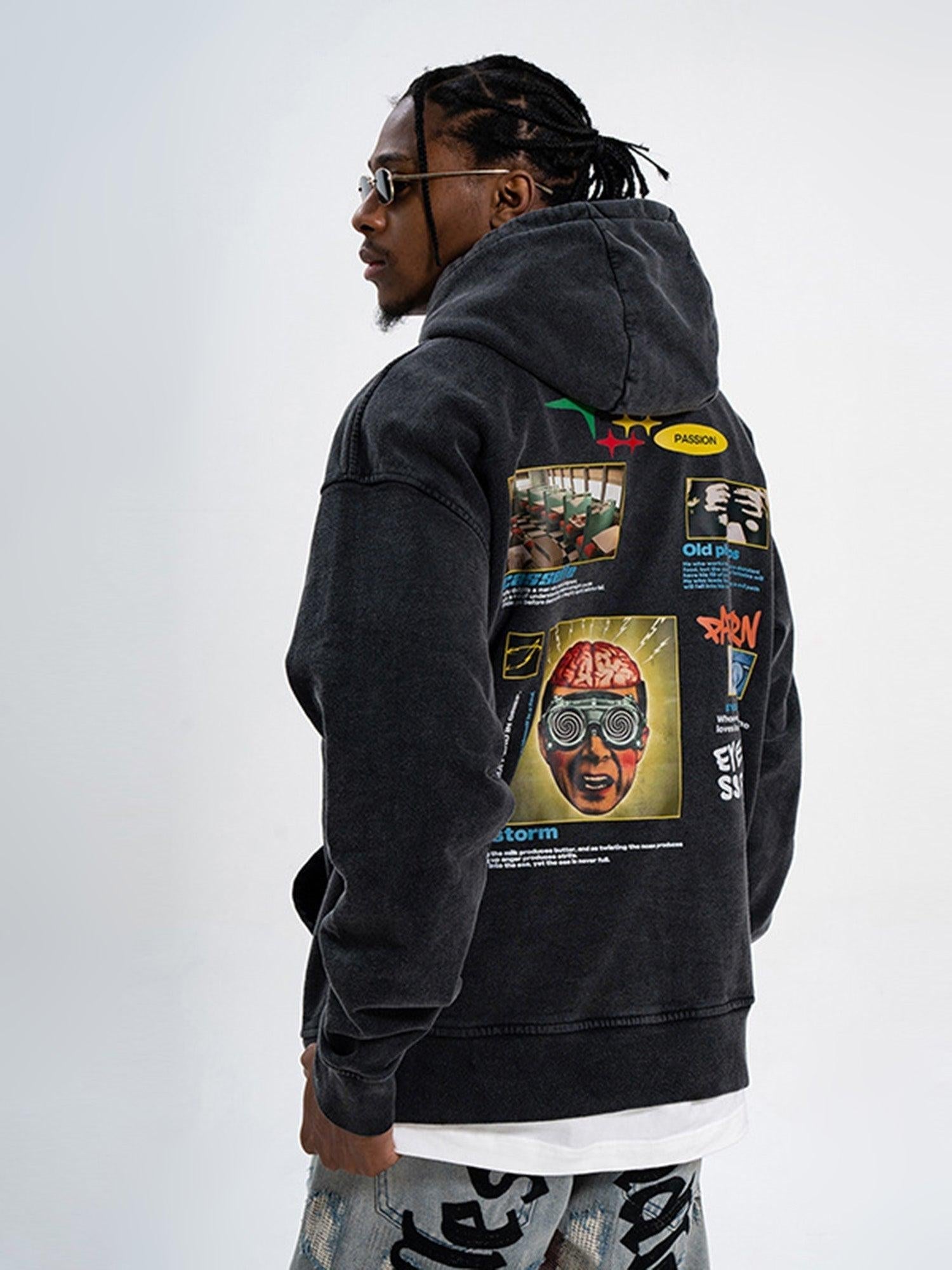 Concert Outfit Vintage Washed Print Hoodie