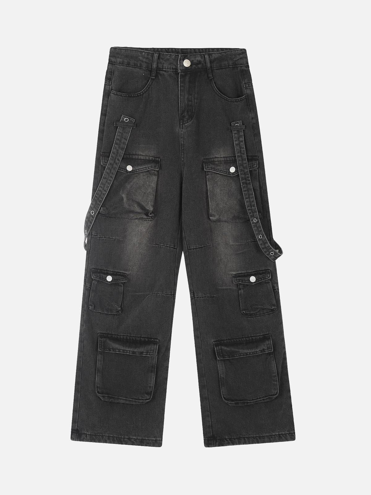 Concert Outfit Vintage Washed Web Rivets Hip-Hop Jeans