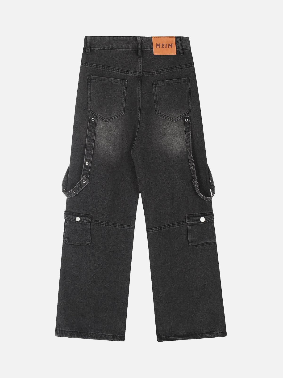 Concert Outfit Vintage Washed Web Rivets Hip-Hop Jeans