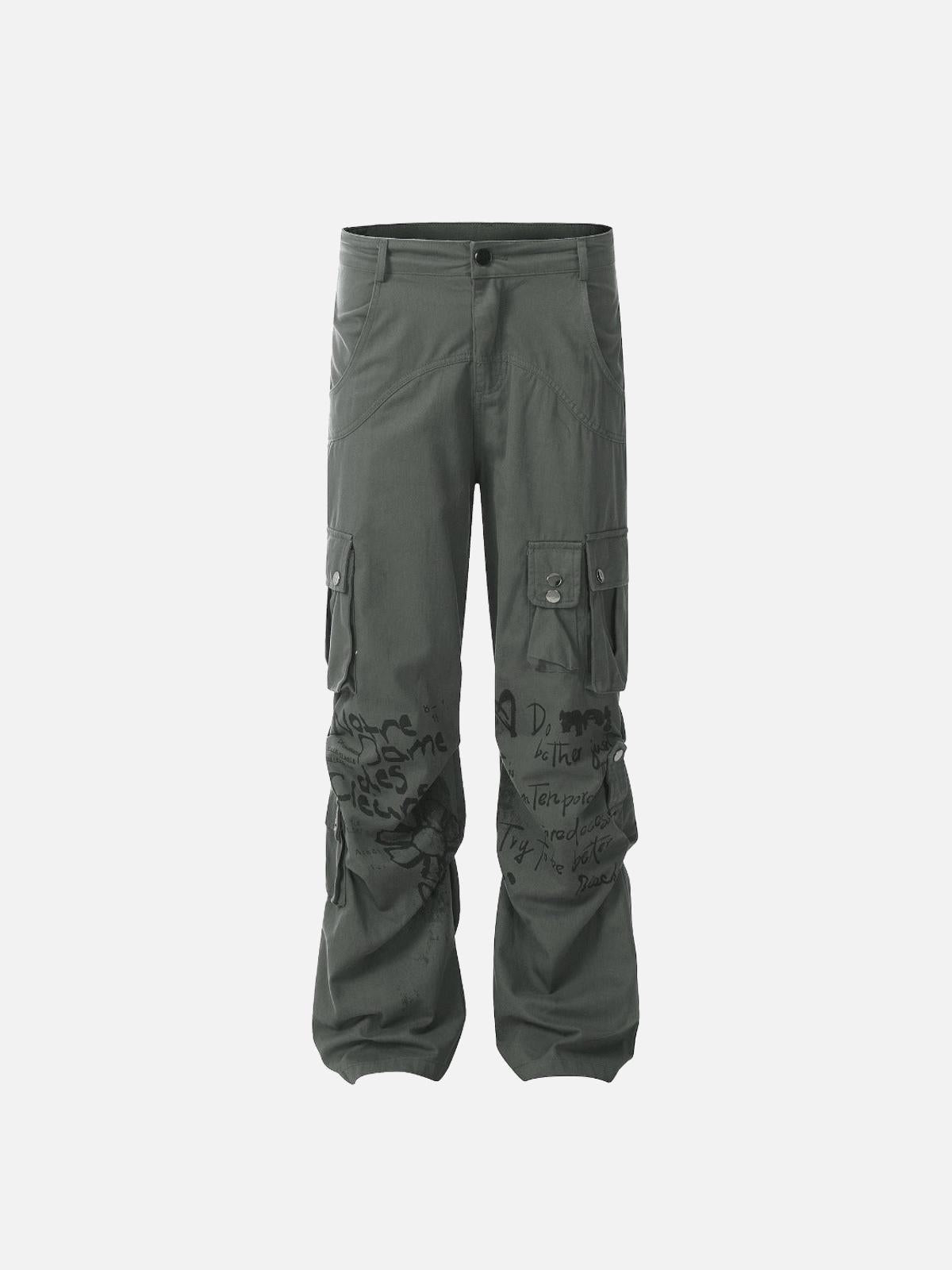 Concert Outfit Vintage Water-Slurry Print Cargo Pants