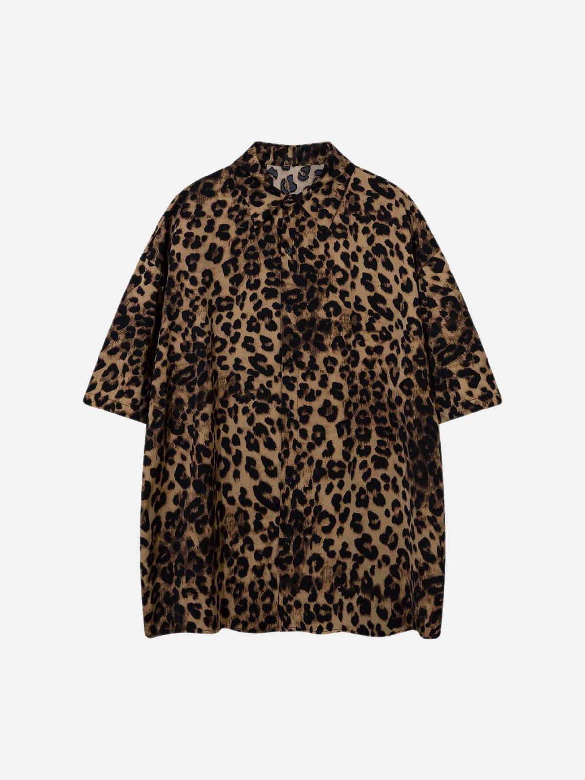 Concert Outfit Vintage Wild Leopard Print Button-Up Shirt
