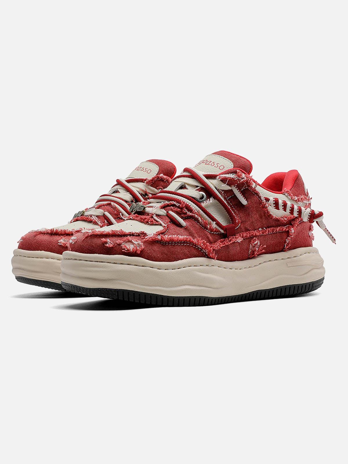 Concert Outfit Washed Denim Low-Top Raw Edge Sneakers