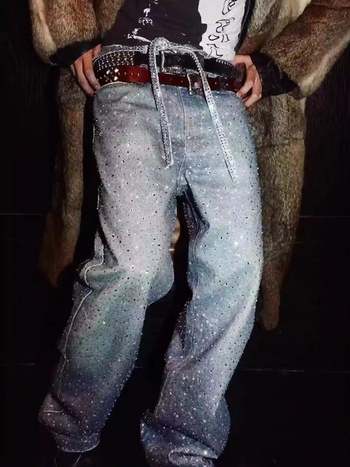 Concert Outfit Washed Diamond Print Jeans