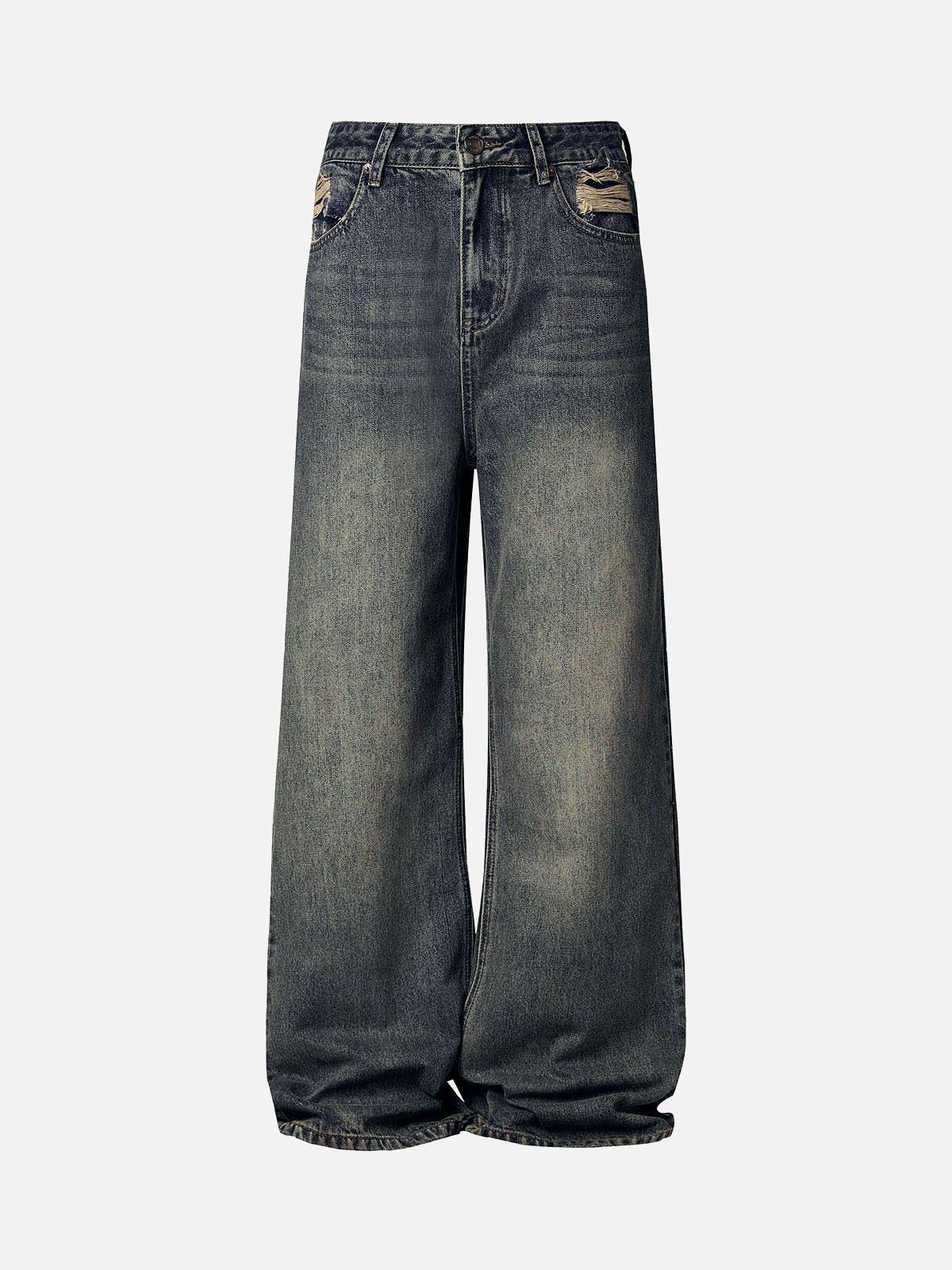 Concert Outfit Washed Dirty-Dye Straight Jeans
