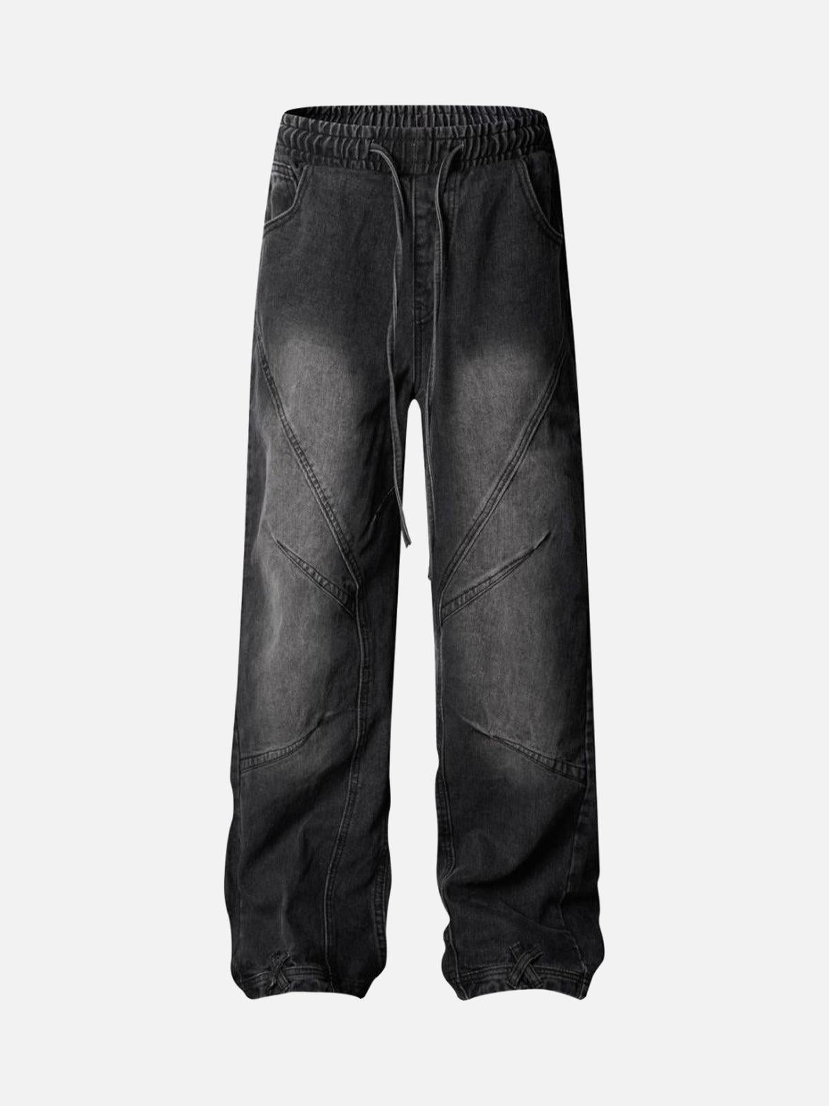 Concert Outfit Washed Distressed Deconstructed Split Drawstring Jeans