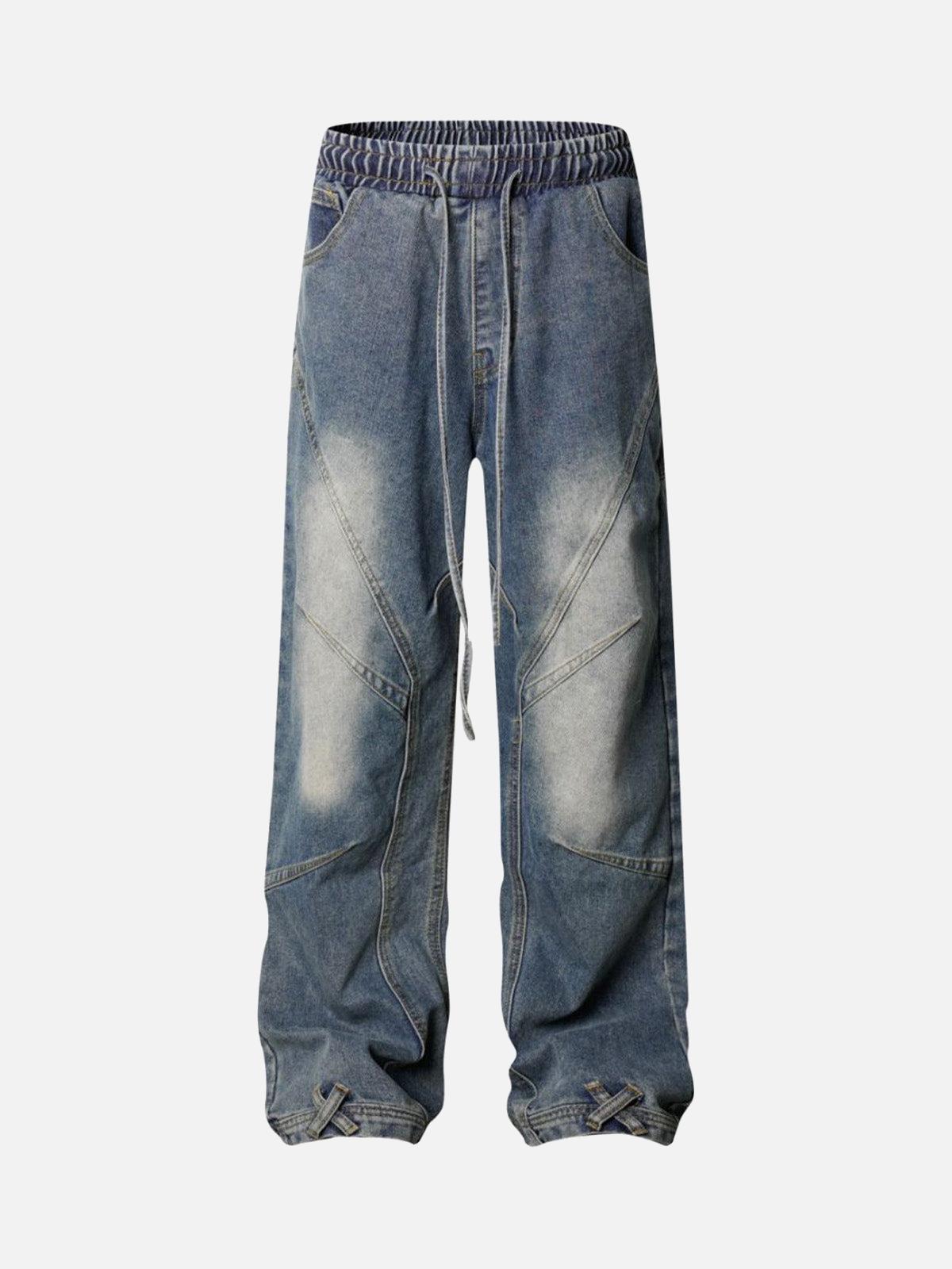 Concert Outfit Washed Distressed Deconstructed Split Drawstring Jeans