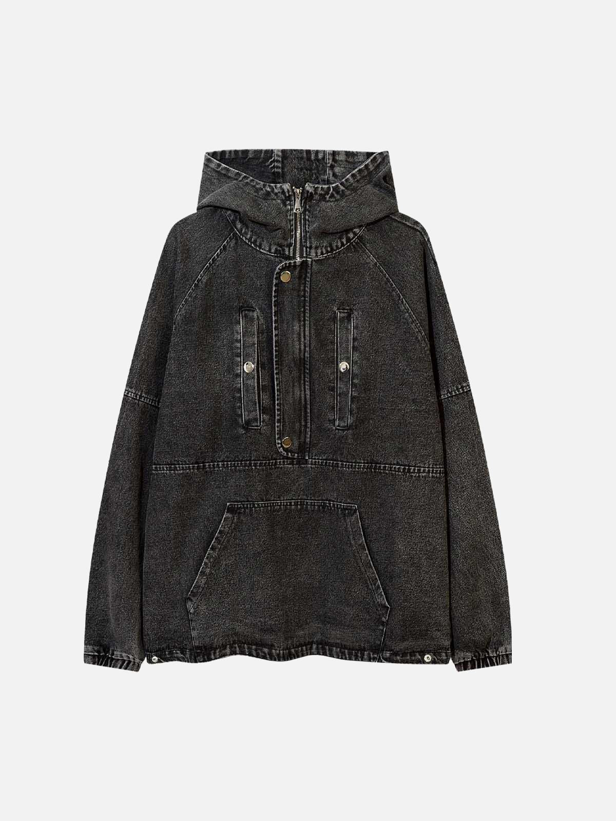 Concert Outfit Washed Distressed Denim Zip-Up Hoodie