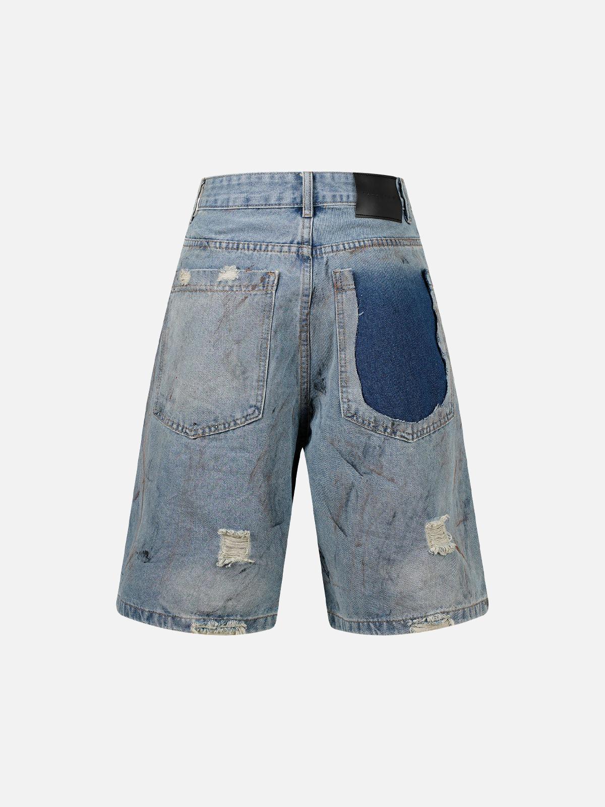 Concert Outfit Washed Distressed Dirty-Dyed Ripped Denim Shorts