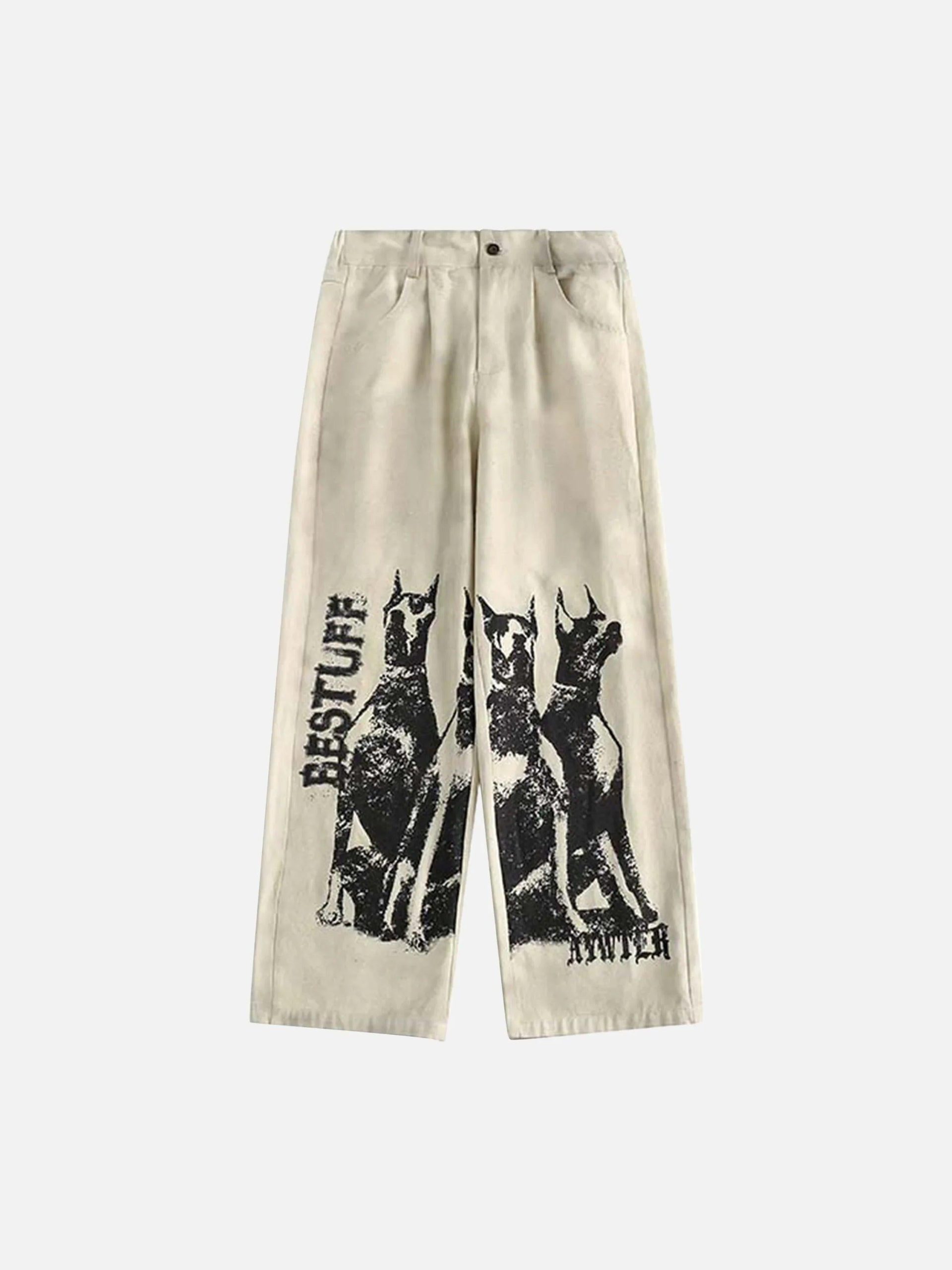 Concert Outfit Washed Distressed Doberman Graffiti Sweatpants