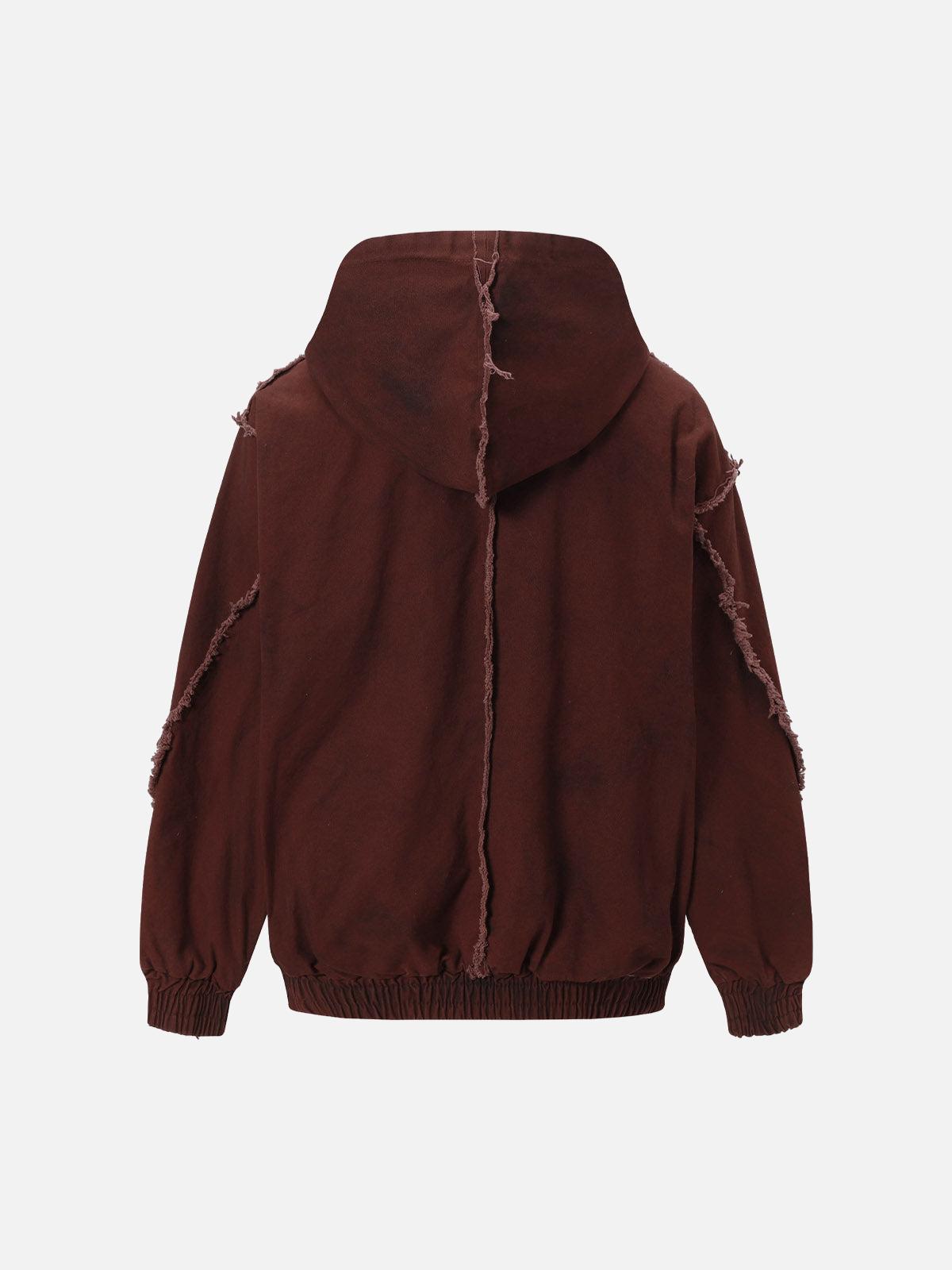 Concert Outfit Washed Distressed Fur Hooded Jacket