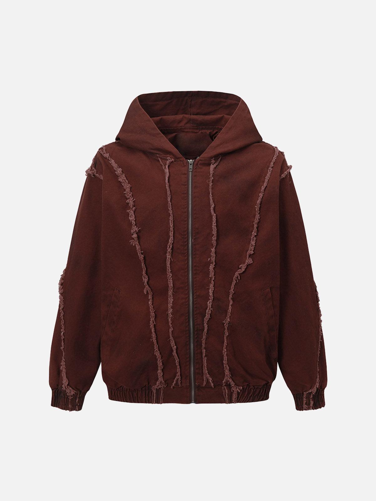 Concert Outfit Washed Distressed Fur Hooded Jacket