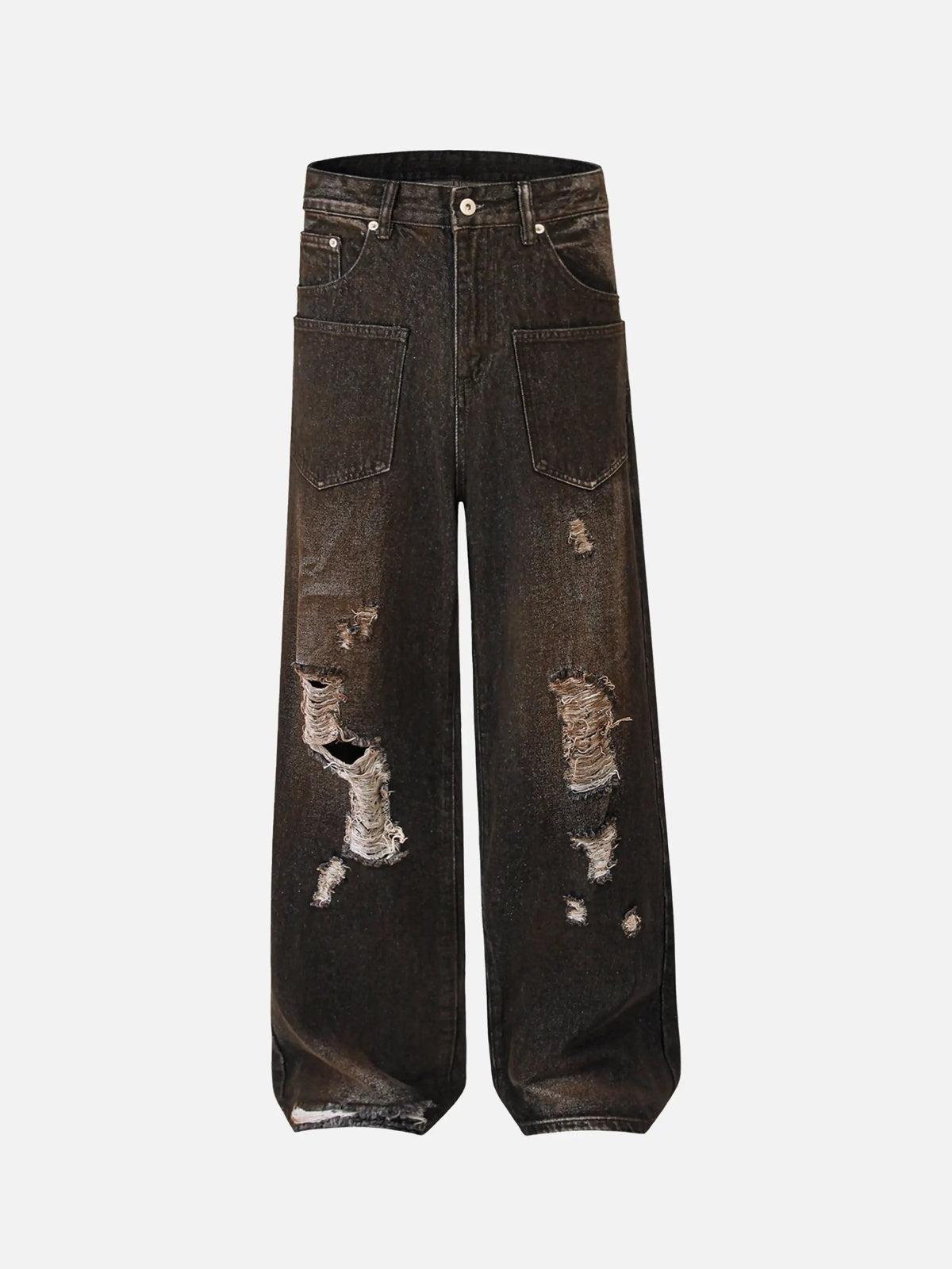 Concert Outfit Washed Distressed Multi-Pocket Ripped Jeans