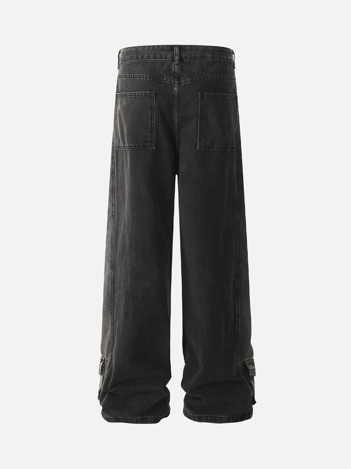 Concert Outfit Washed Distressed Multi-Pocket Straight Cargo Jeans