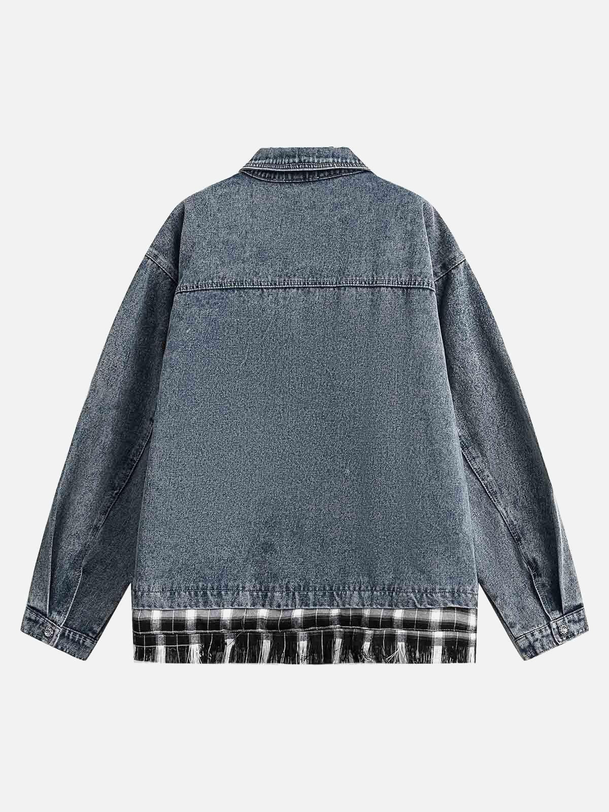 Concert Outfit Washed Distressed Patchwork Faux Two-Piece Denim Jacket