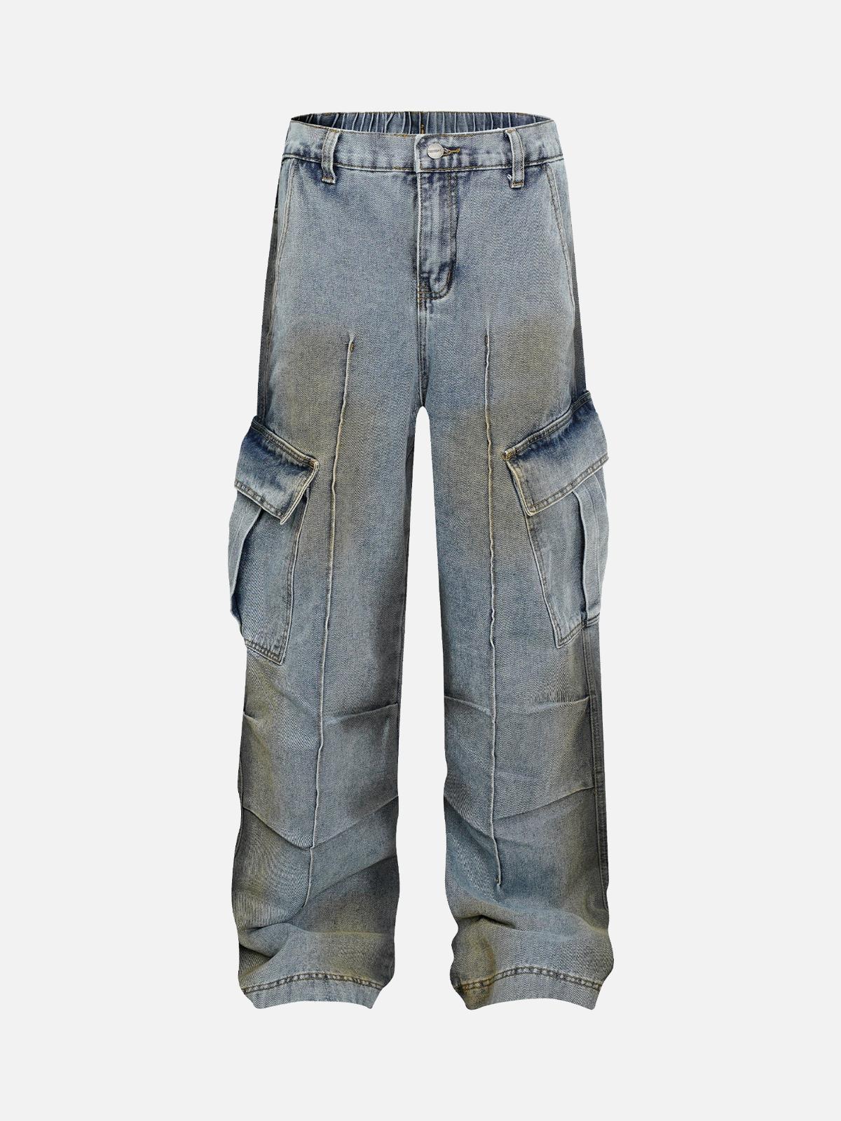 Concert Outfit Washed Distressed Pleated Cargo Jeans