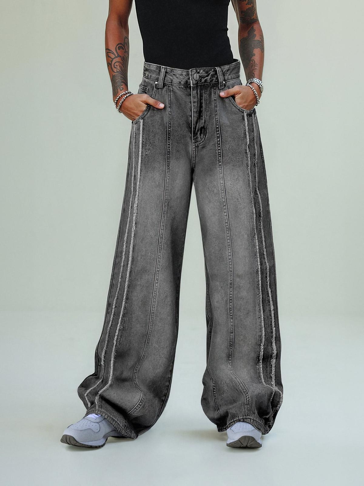 Concert Outfit Washed Distressed Raw Edge Baggy Jeans