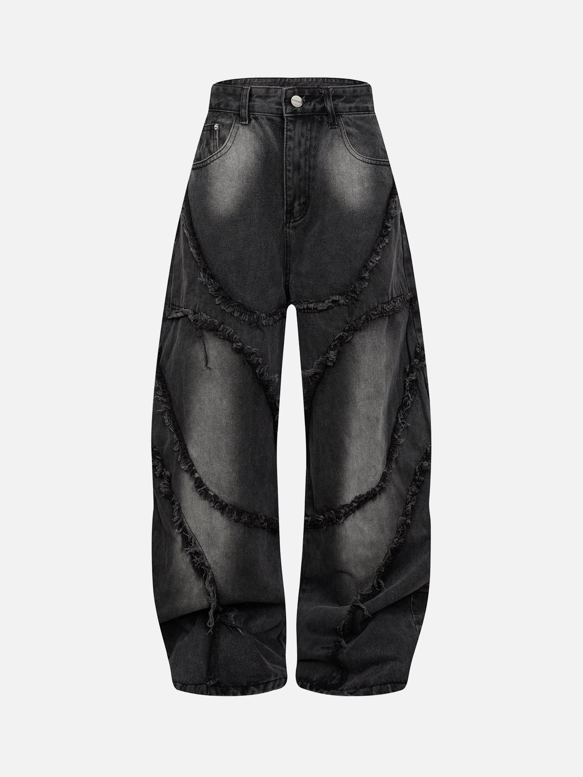 Concert Outfit Washed Distressed Raw Edge Barrel Jeans