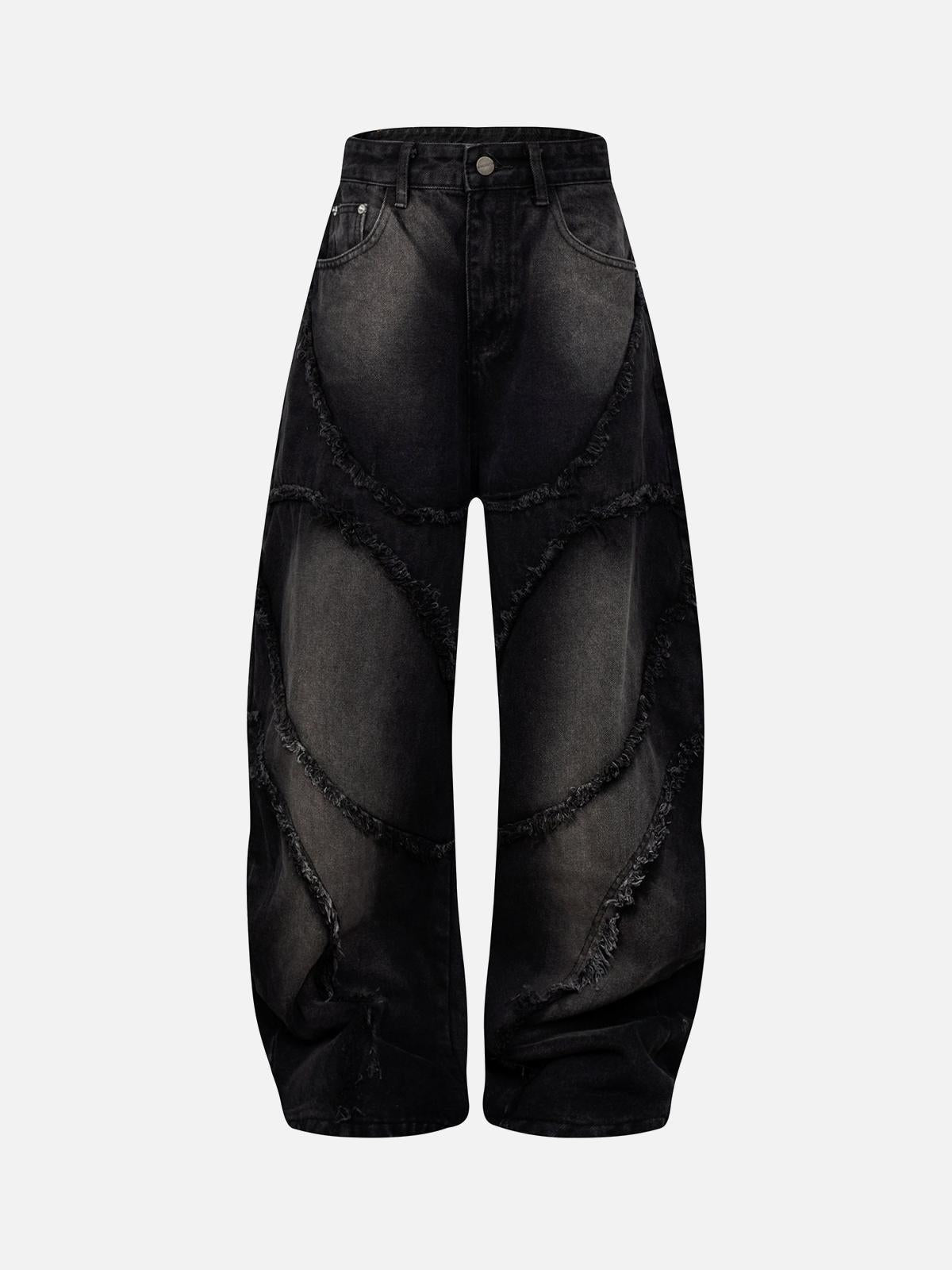 Concert Outfit Washed Distressed Raw Edge Barrel Jeans