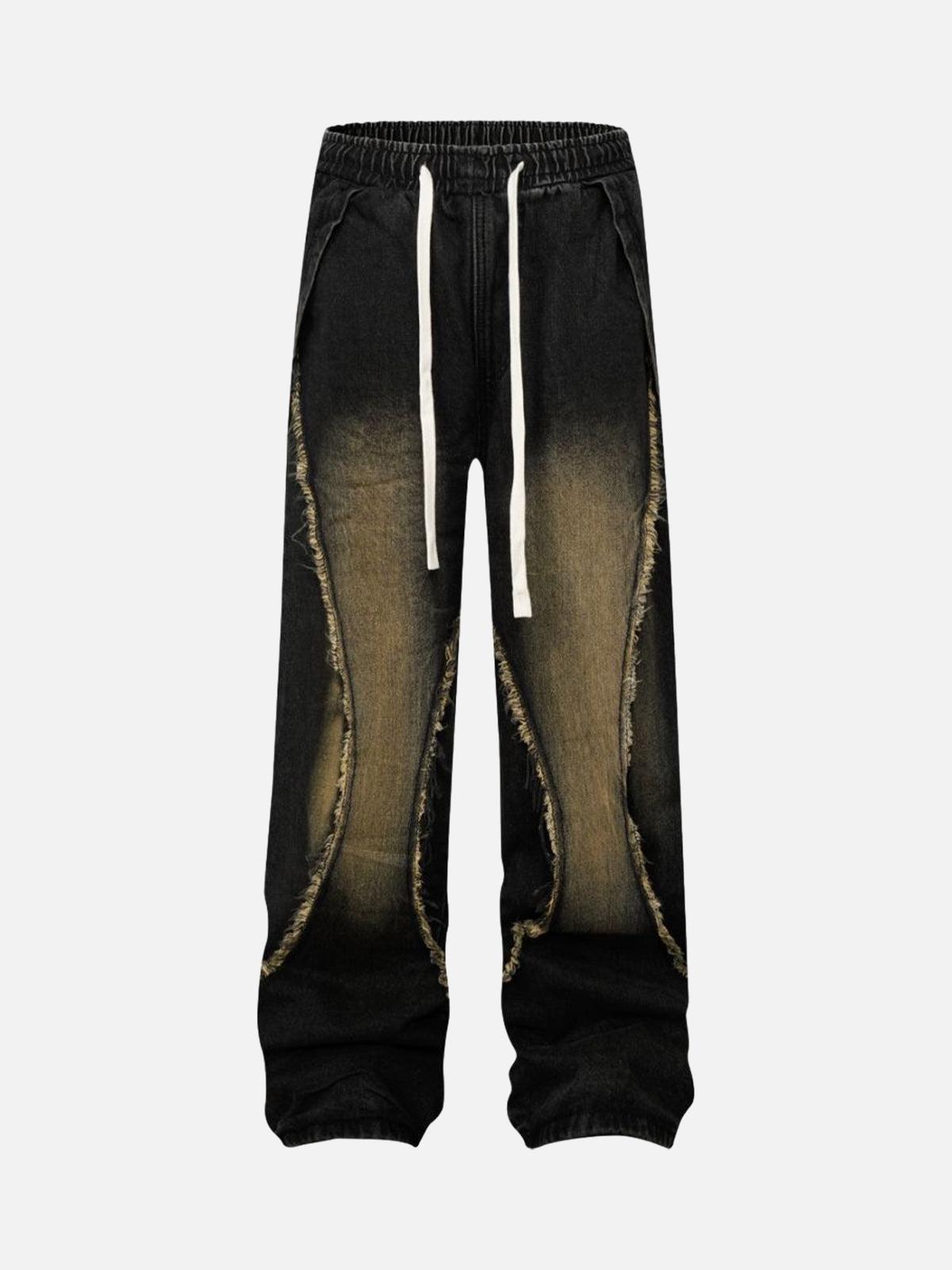 Concert Outfit Washed Distressed Raw Edge Drawstring Jeans