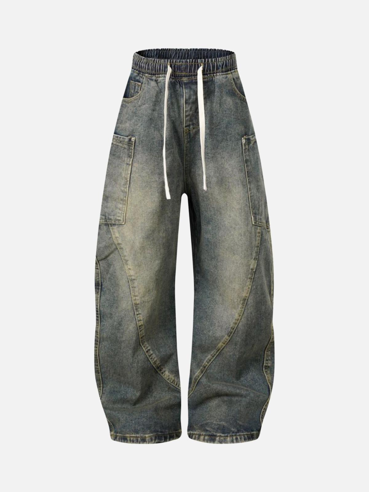 Concert Outfit Washed Distressed Split Drawstring Barrel Jeans