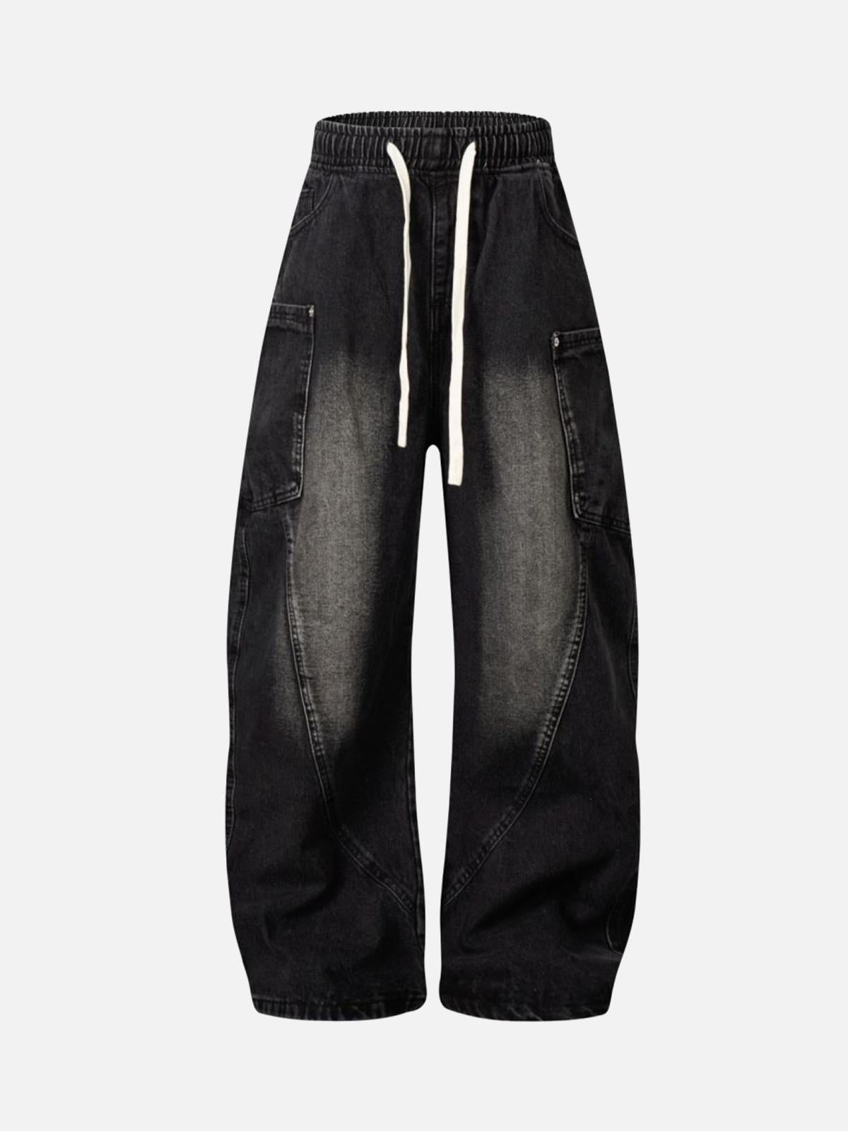 Concert Outfit Washed Distressed Split Drawstring Barrel Jeans