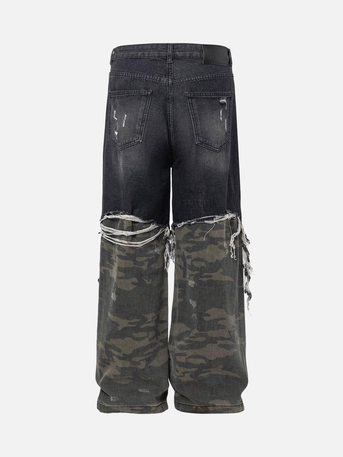 Concert Outfit Washed Distressed Stitching Camouflage Straight Jeans