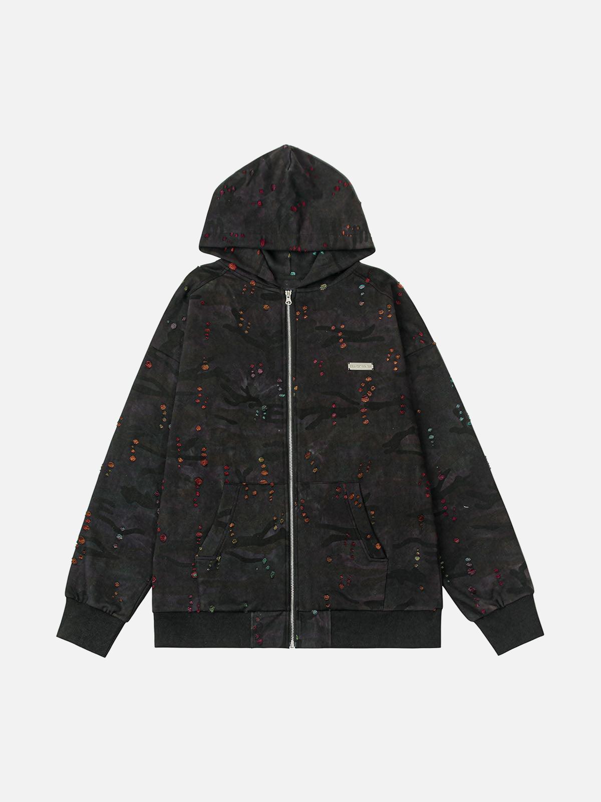 Concert Outfit Washed Distressed Zipper Hooded Jacket