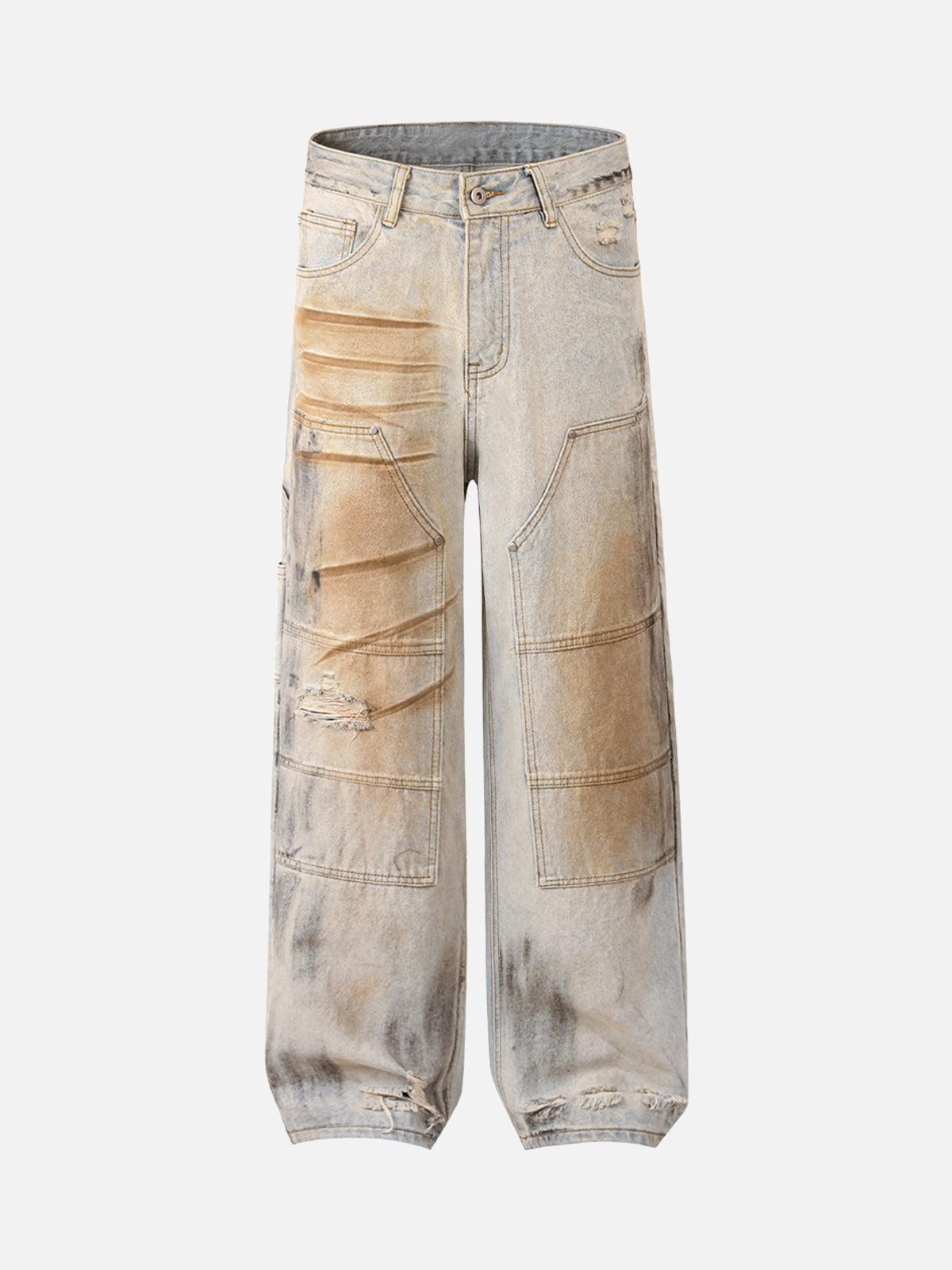 Concert Outfit Washed Mud-Dye Straight Jeans