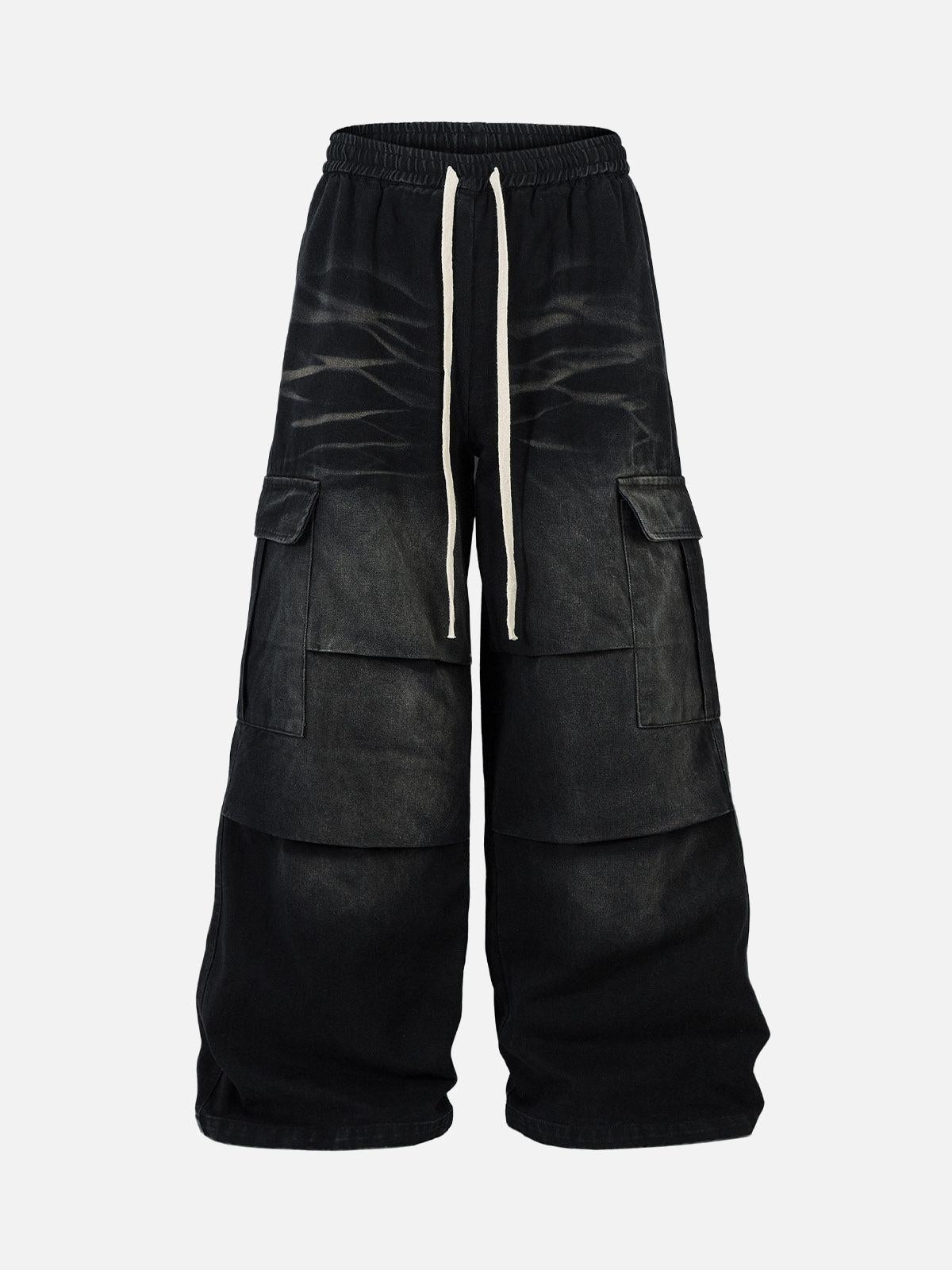 Concert Outfit Washed Multi Pocket Drawstring Cargo Jeans