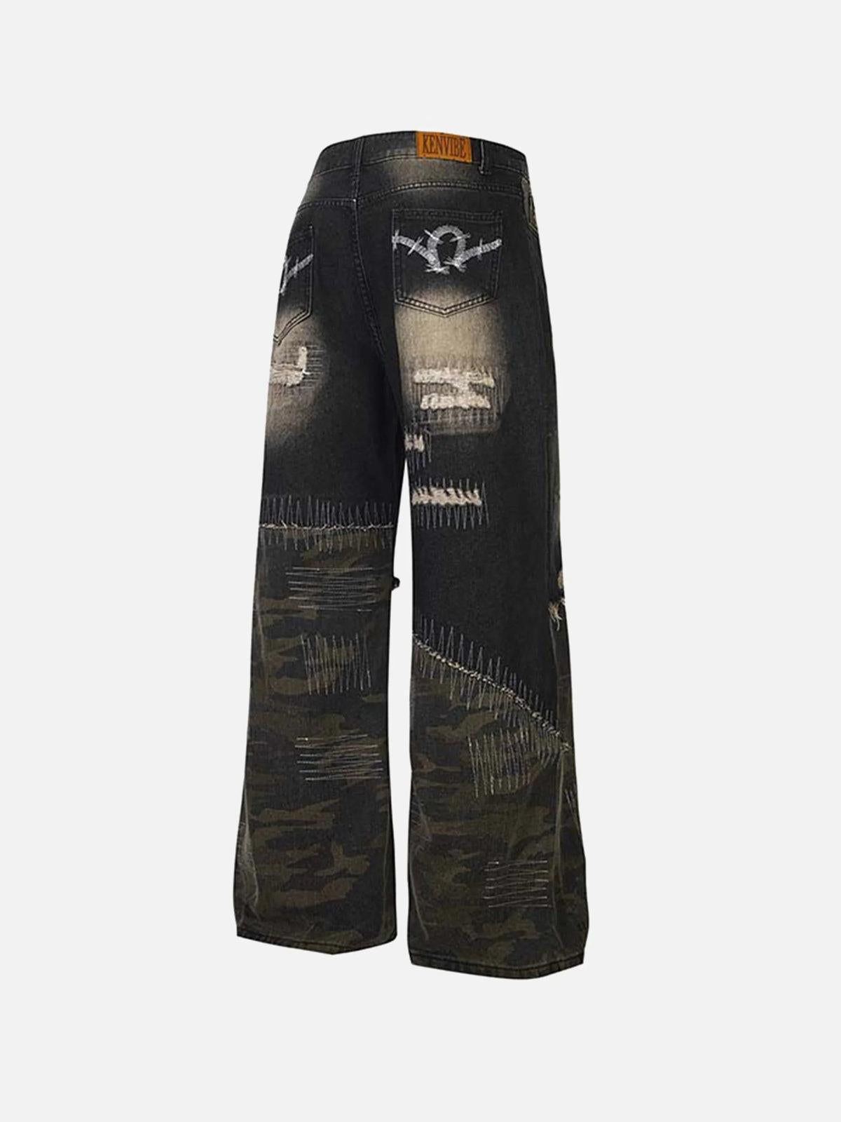 Concert Outfit Washed Panel Camouflage Jeans