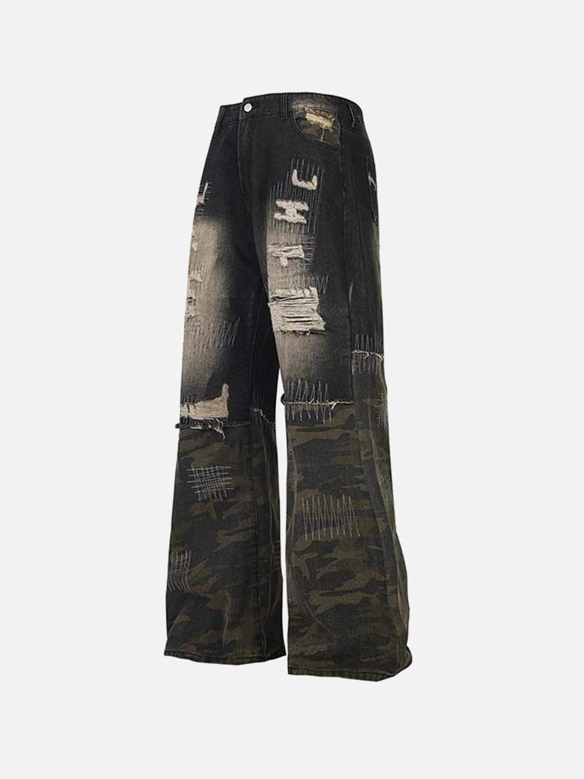 Concert Outfit Washed Panel Camouflage Jeans