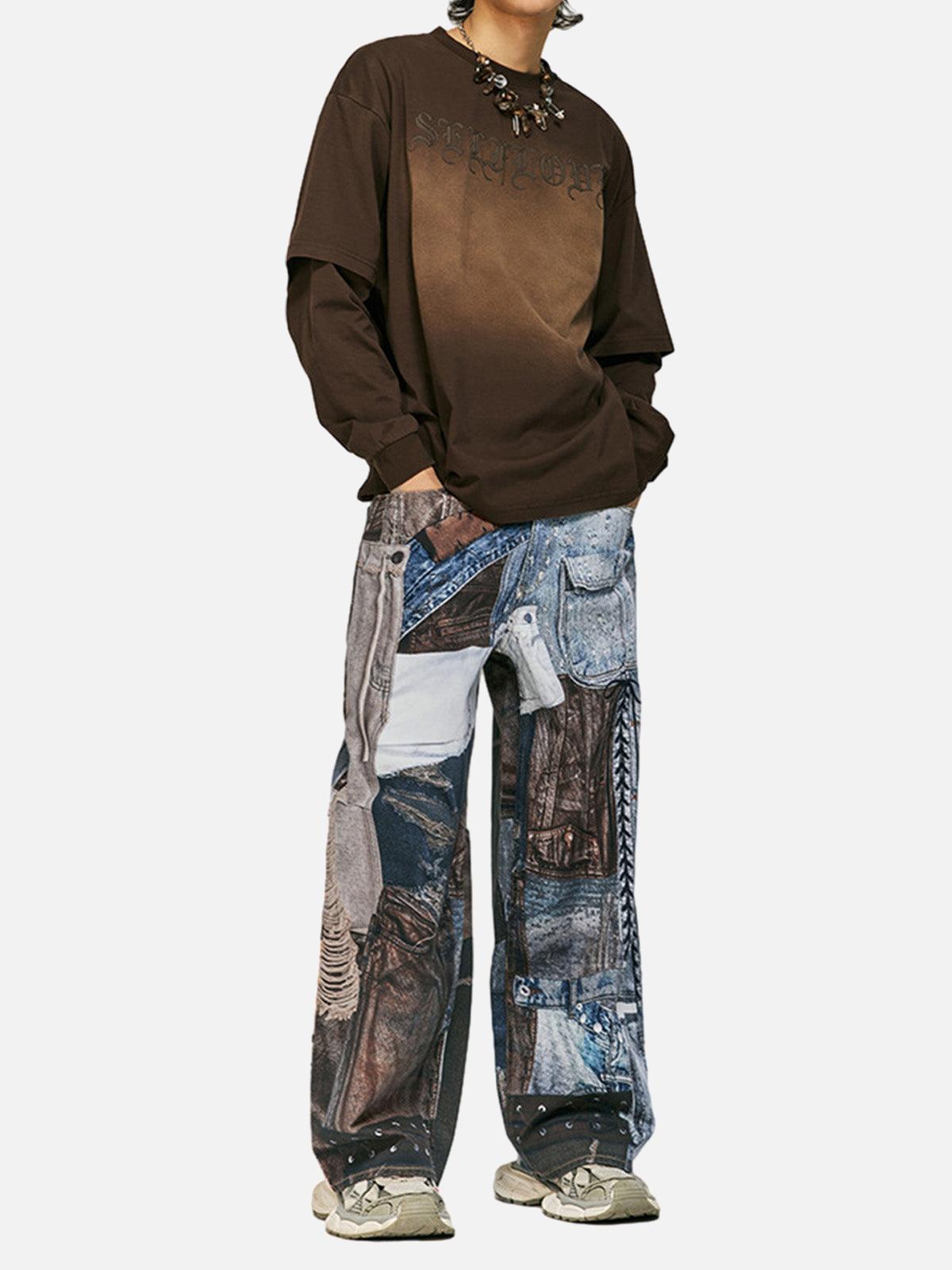 Concert Outfit Washed Patchwork Baggy Jeans