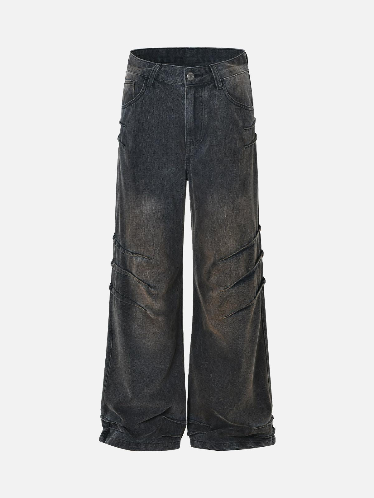 Concert Outfit Washed Pleated Straight Jeans
