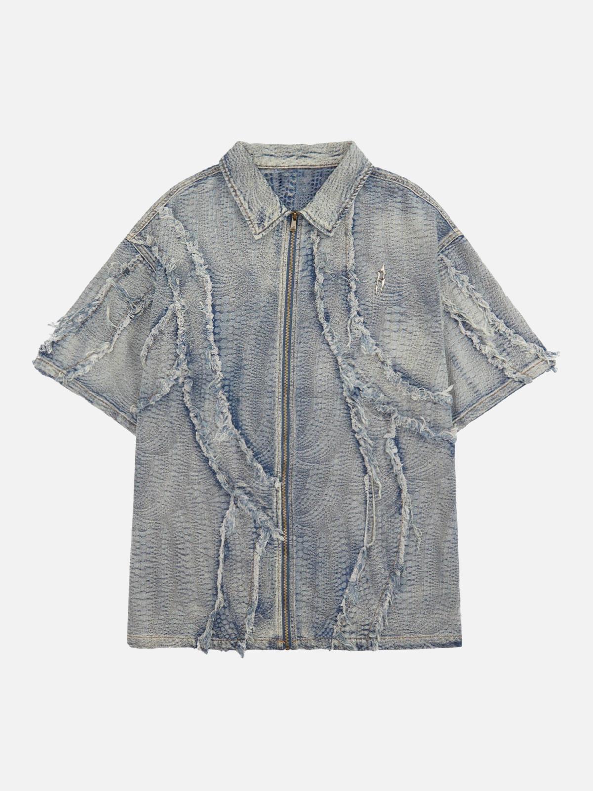 Concert Outfit Washed Raw Edge Denim Shirt